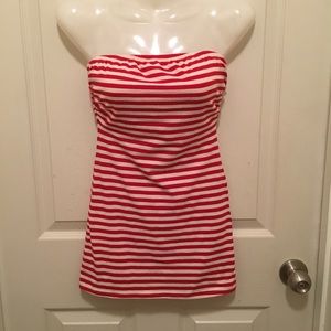 Red & White Striped Tube Top Built in Shelf Bra S